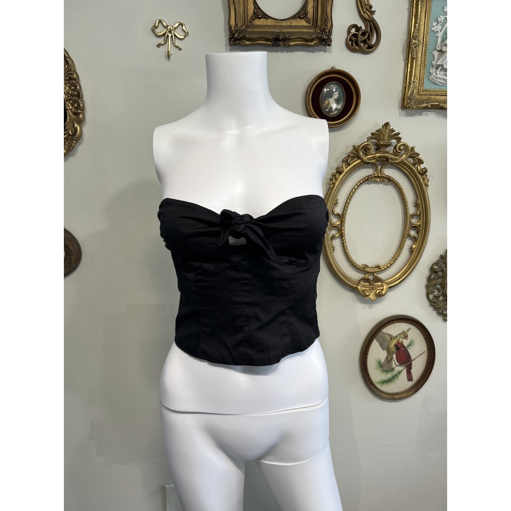 Mara Hoffman Black Organic Cotton Front Tie Strapless Tube Crop Top Size 0